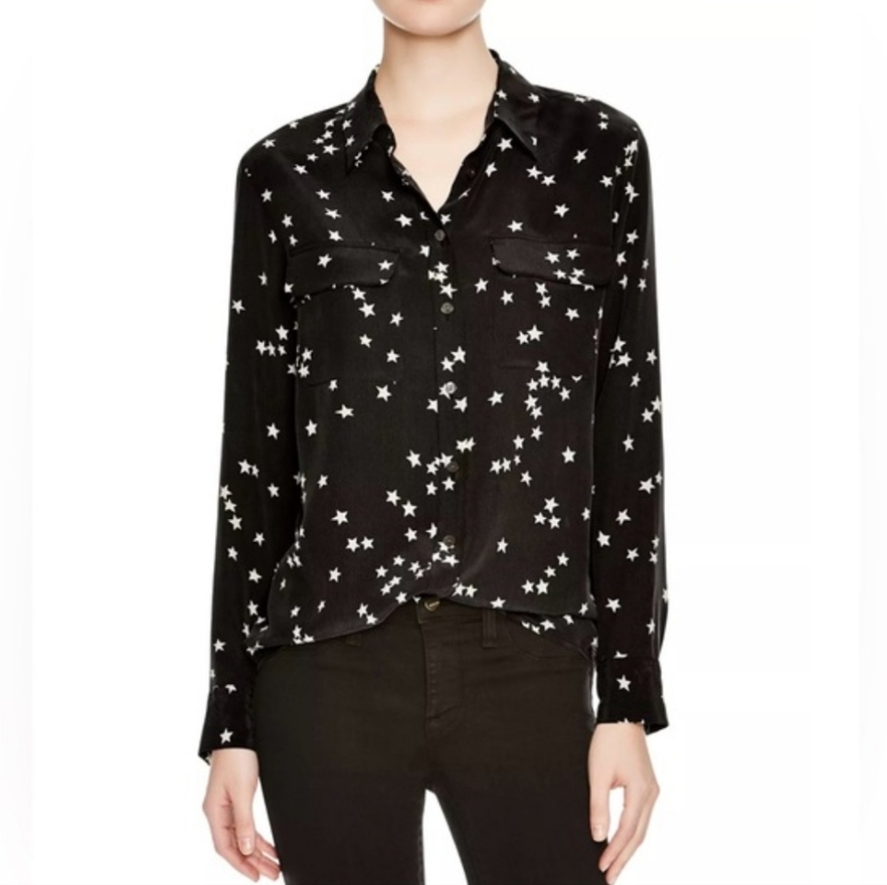 Equipment Silk Slim Signature Long Sleeve Blouse Black Size Large